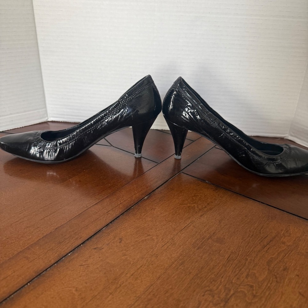 Prada Black Patent Leather Pointed Toe Elastic Pumps Heels Italy 37.5 - Picture 5 of 9